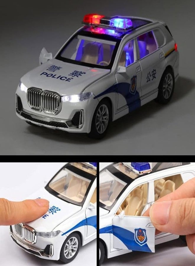 AHBHT Kids Model 1:32 Police Die Cast Metal Car Pull Back Action Opening Doors with Realistic Engine Sound Lights Toy Car Gift for Boys - White - Image 4
